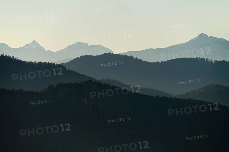 Mountain ranges in the haze