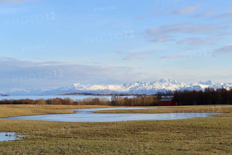 View from the Lofoten island Austvagoy to Vesteralengebirge Hinnoya
