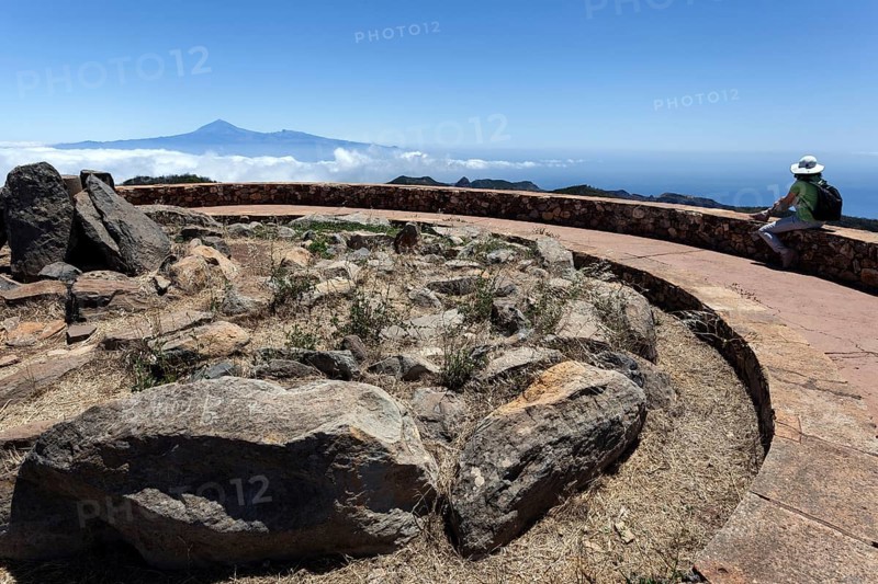 Summit of Garajonay with a view of Passat clouds and the Teide on Tenerife