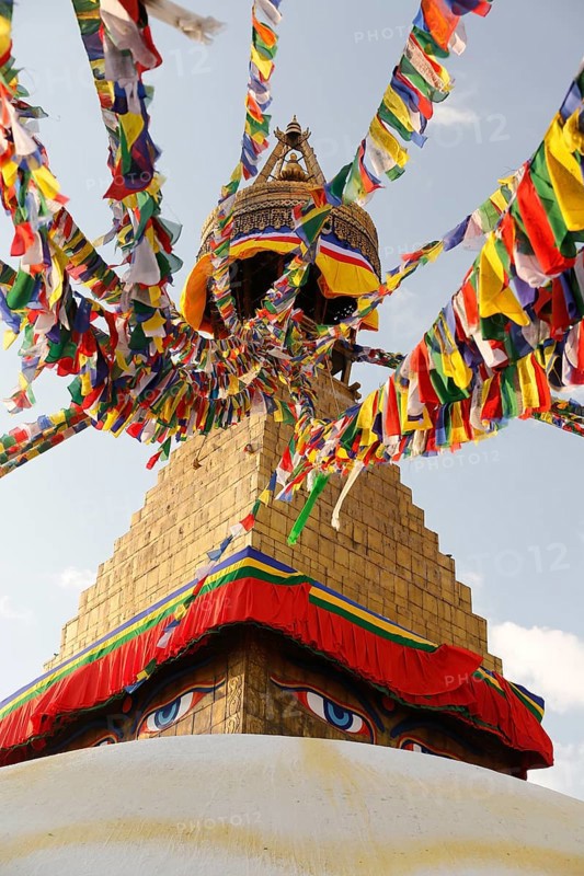 Eyes under the prayer flags
