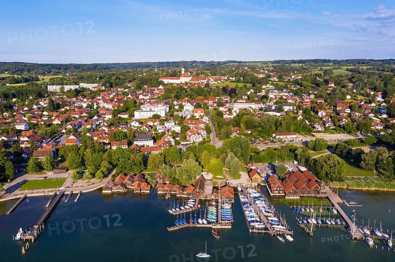 Town view with jetty and boathouses