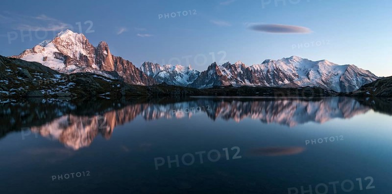 Mont Blanc massif reflected in the Lac de Chesery