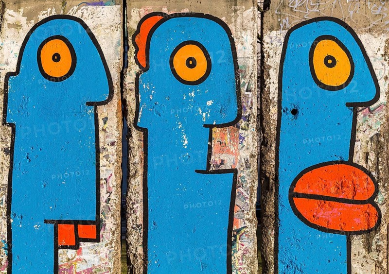 Artistically painted wall segments at Potsdamer Platz square