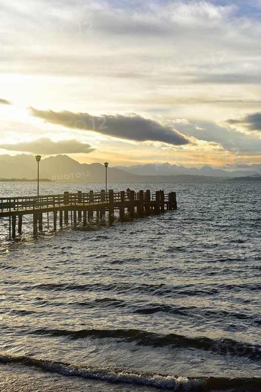 Jetty at sunset on Lake Chiemsee