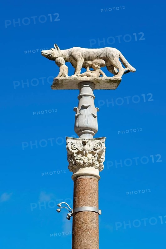 Pillar of the she-wolf with Romulus and Remus in front of the Duomo of Siena