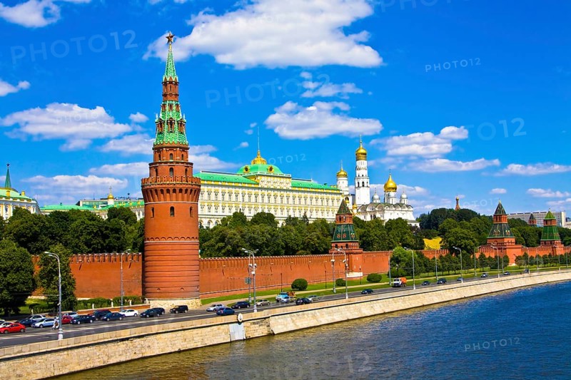 Moscow Kremlin on the bank of Moskva River with palace and cathedrals