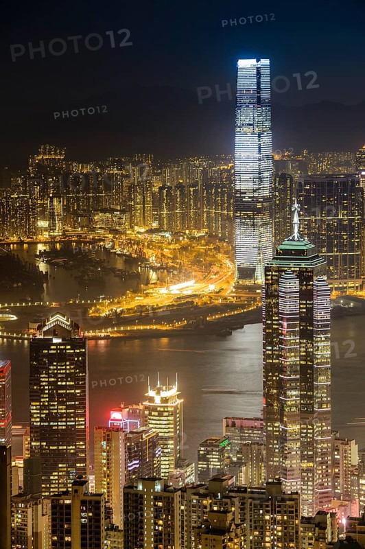 View over Hong Kong skyline from Victoria Peak at night