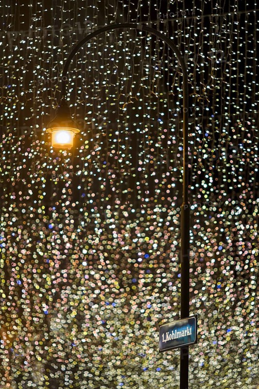 Street lamp with Christmas lights