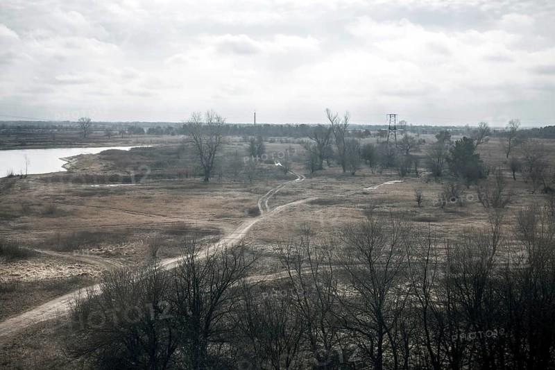 View of a contaminated area from a train that takes the workers of Slavutych to Chernobyl through a stretch of Belarussian territory