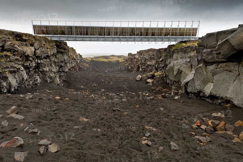 Bridge between the continents crosses the fracture zone between the American and European tectonic plates