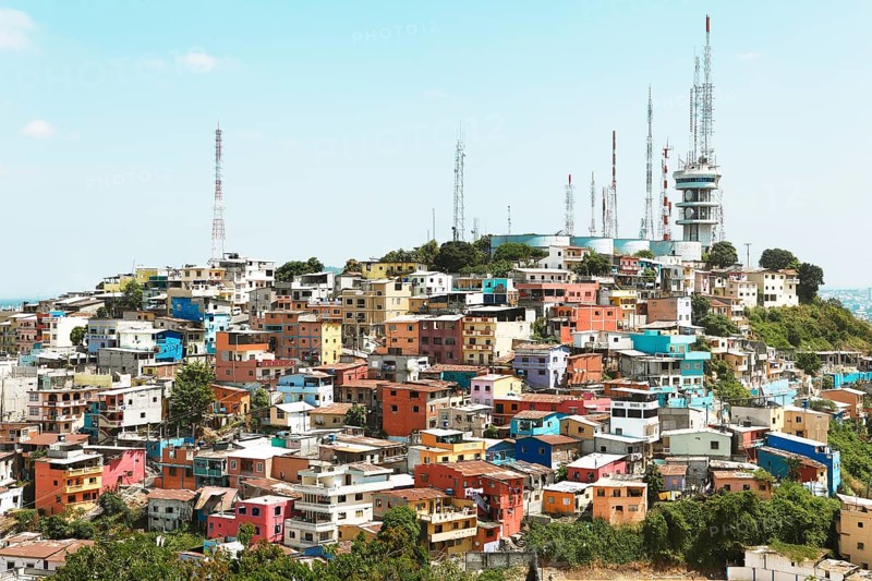 Colourful houses and radio masts on Cerro del Carmen