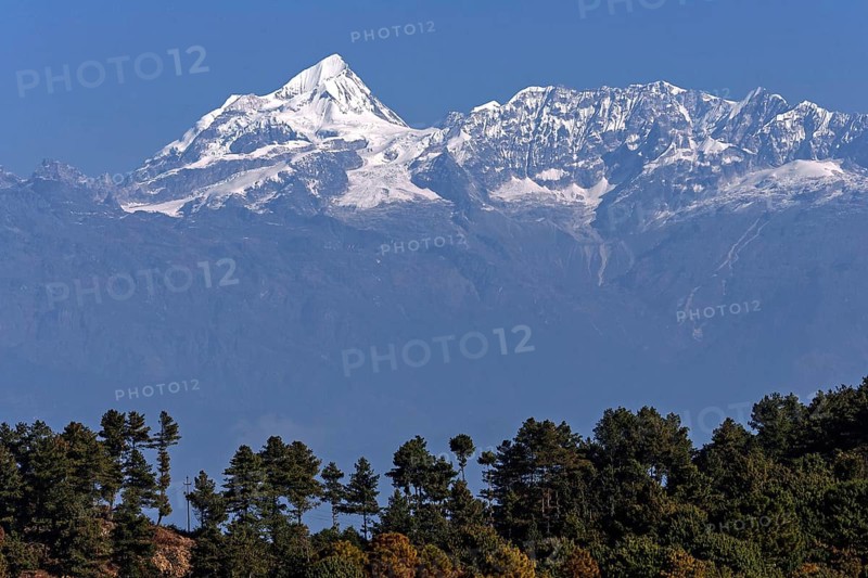 View from hotel Himalaya Club on the mountains of the Himalayas