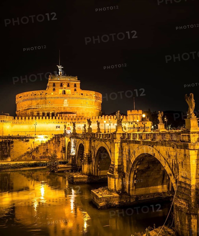 Ponte Sant'Angelo and Castel Sant'Angelo at night