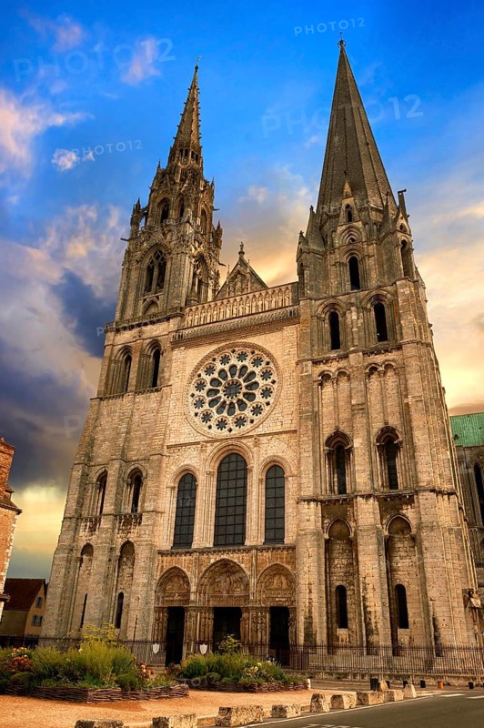 West facade with the Royal Portal of the Gothic Cathedral of Chartres