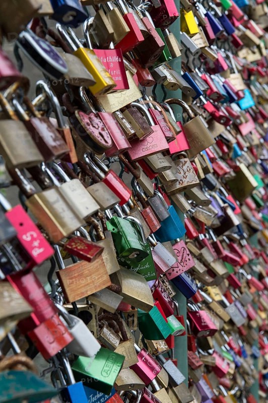Love locks on a wire fence