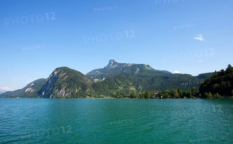 Mondsee lake with views to the Schafberg mountain