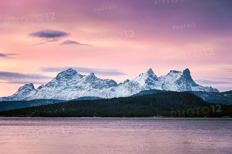 Wintry fjord at dusk