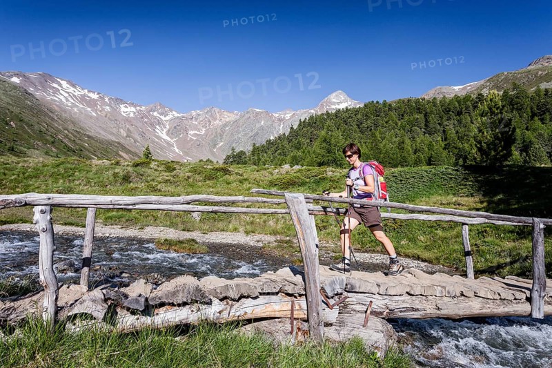 Hiker on the ascent on the Kortscher Schafsberg in Schnals