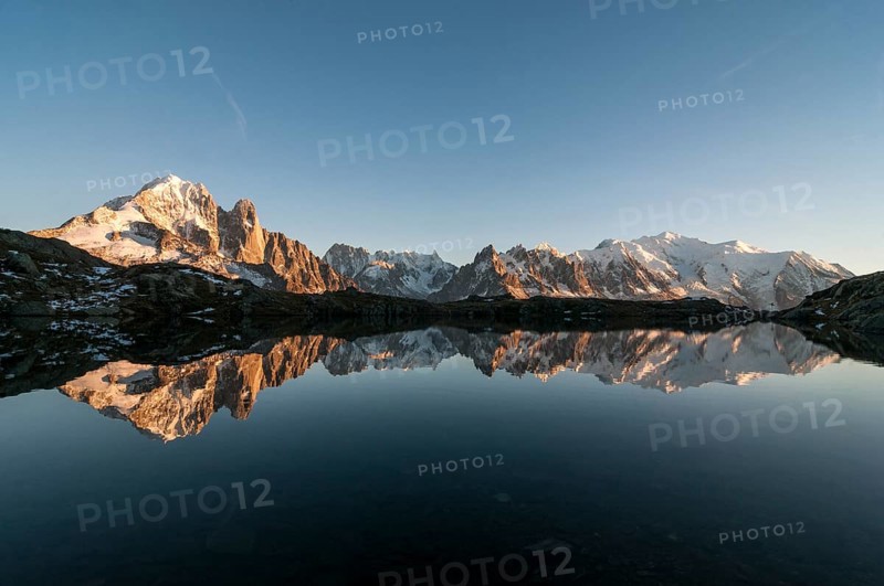 Mont Blanc massif reflected in the Lac de Chesery