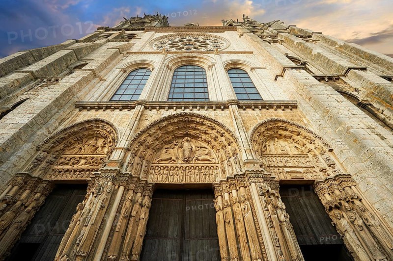 West facade with the Royal Portal of the Gothic Cathedral of Chartres