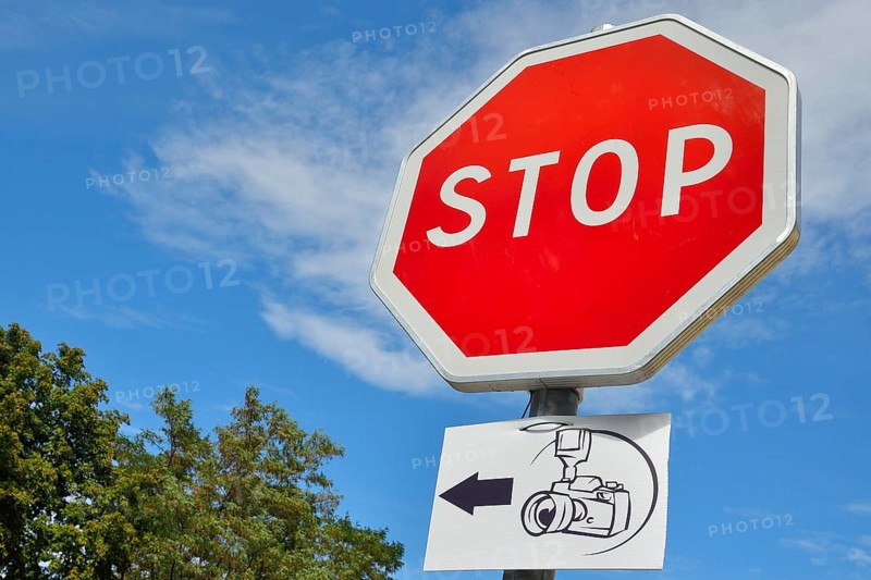 Stop sign with pointer to a lookout Point