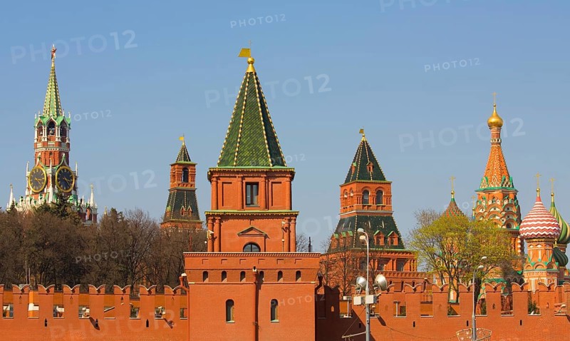 Towers of Moscow Kremlin and domes of Saint Basil's Cathedral