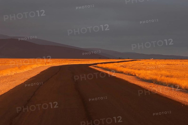 Road to Sossusvlei in the early morning light