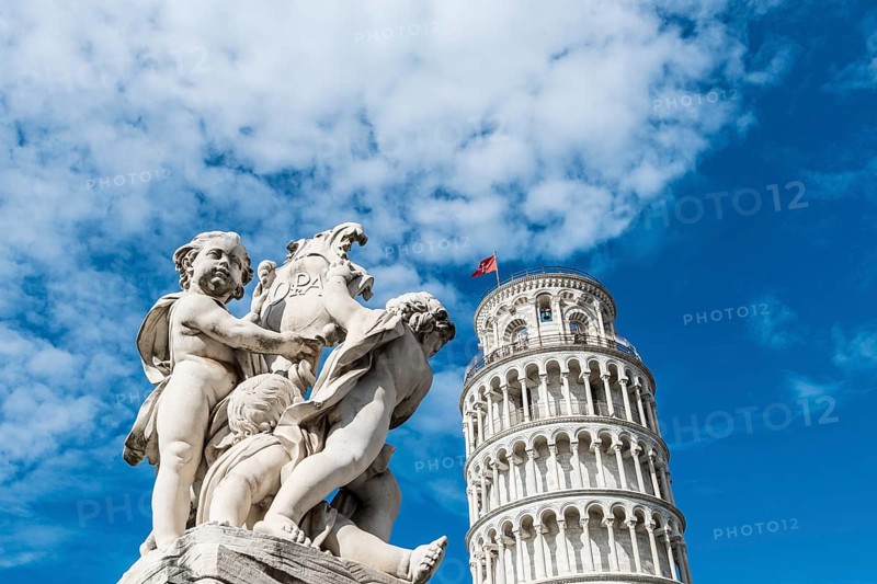 Sculpture in front of the Leaning Tower of Pisa