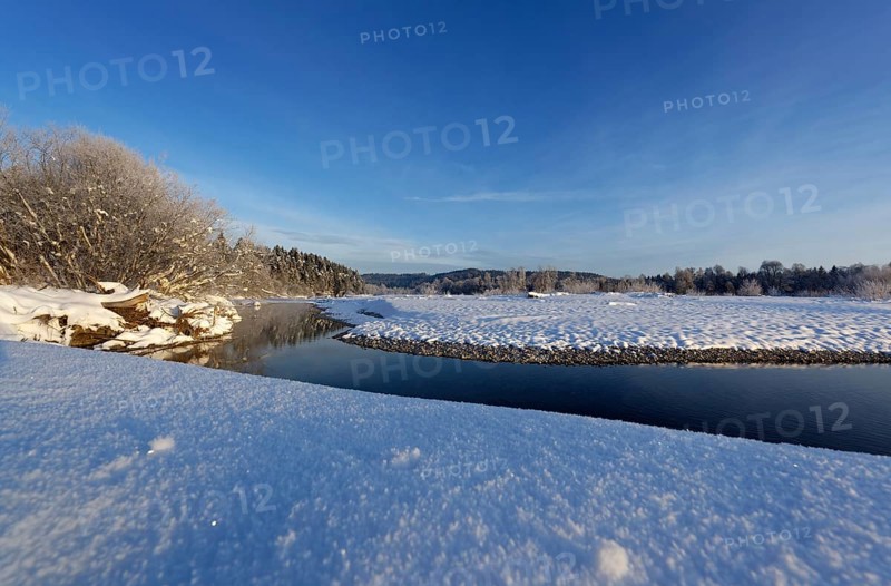Winter morning at the river Isar in Geretsried
