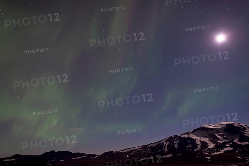 Northern Lights and Full Moon over Mt Snaefell