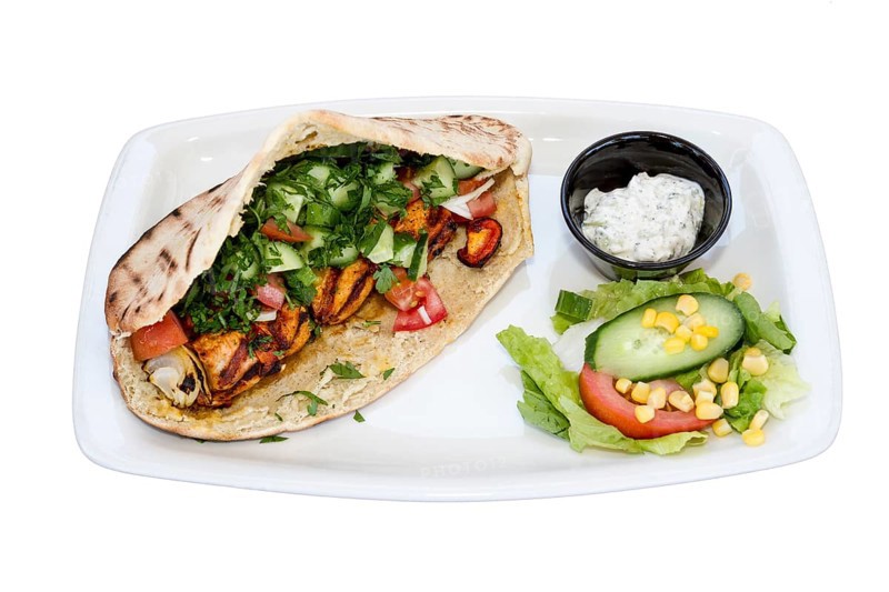 chicken gyros in pita with salad