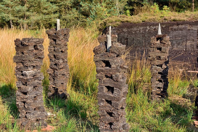 Stacks of peat sods left or drying in the traditional manner