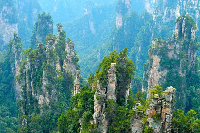 Tianzishan mountain with vertical rock columns of quartz sandstone