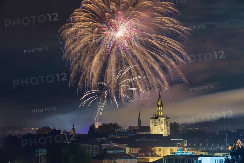 Cathedral of Our Lady with fireworks during the Seenachtfest Festival