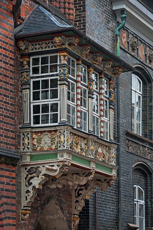 Wooden balcony of the historic Town Hall