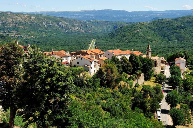 Rooftops of Motovun with hinterland