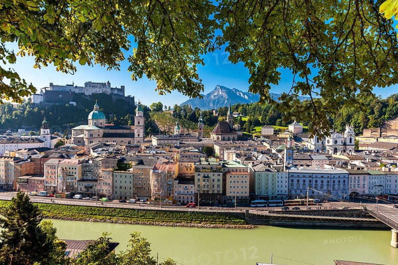 View from the Kapuzinerberg on the old town with Hohensalzburg Castle