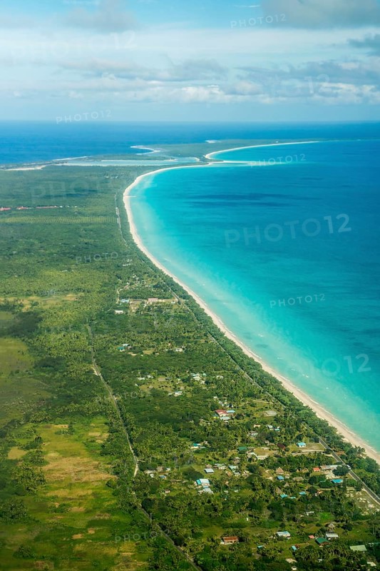 Coastline with beach and village