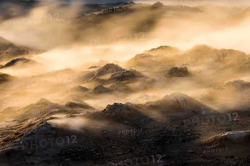 Vapor illuminated in the setting sun