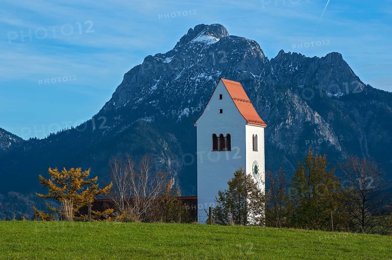 Church tower with Mt Sauling at the back