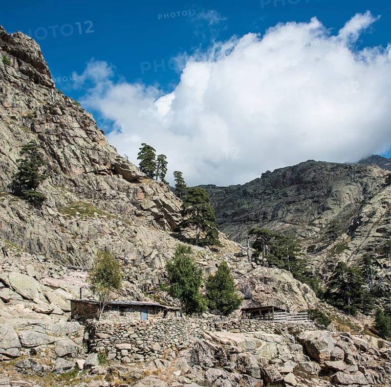Cabin on the hiking trail GR20 on the river Golo