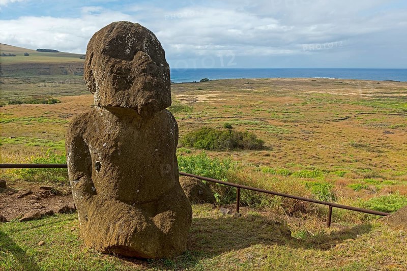 Stone sculpture in front of the Pacific Ocean