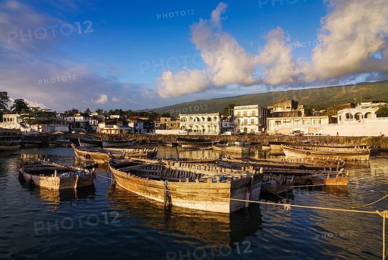 Wooden boats in the old harbour of Moroni