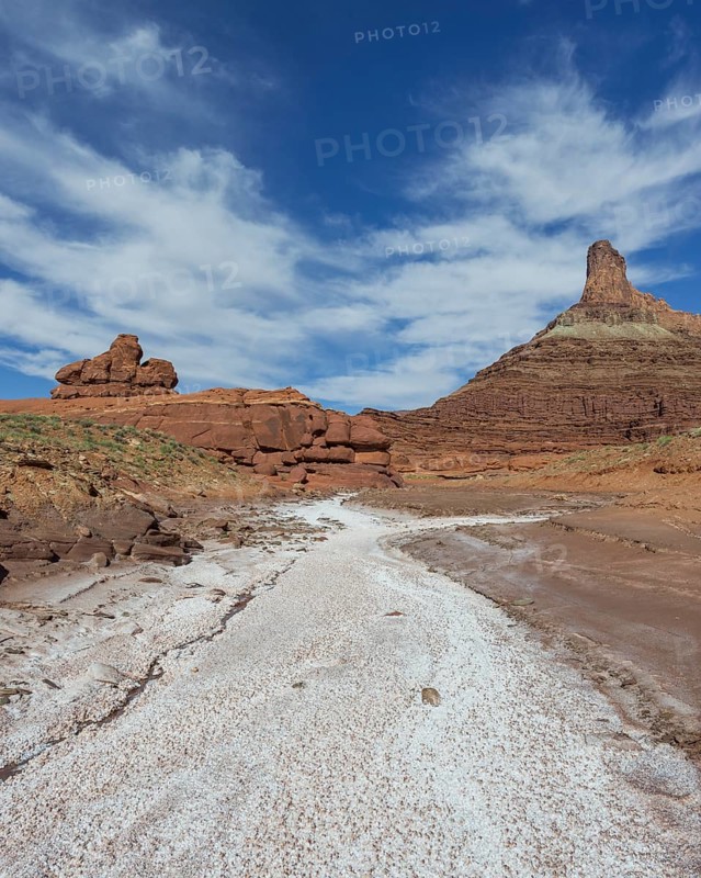 Salt deposits in a dry river bed
