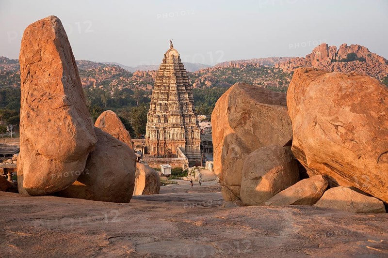 Granite rocks and Gopuram of the Virupaksha Temple