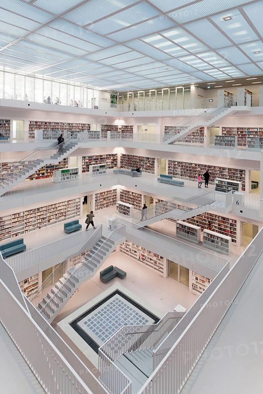 Gallery hall of the new public library at Mailander Platz square