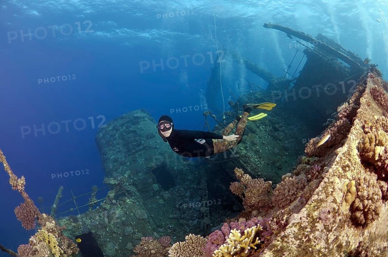 Freediver diving the Gianis D wreck