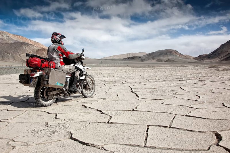 Motorcyclist travelling on the Pamir Highway