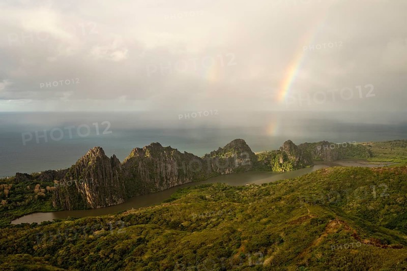 Rainbow over the Linderalique Rocks off the coast
