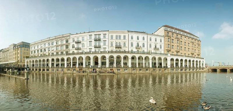 Panorama of the Alster Arcades on the Inner Alster lake